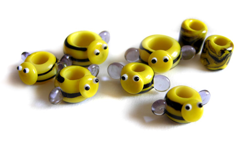 Dreadlock dredlock busy bees handmade lampwork glass beads