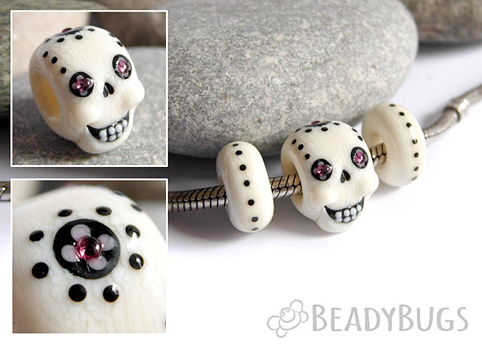 candy skull beads ivory and pink