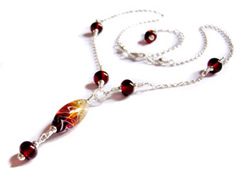 Gossamer amber  lampwork and silver necklace