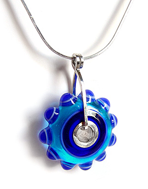 blue glass silver core pendant